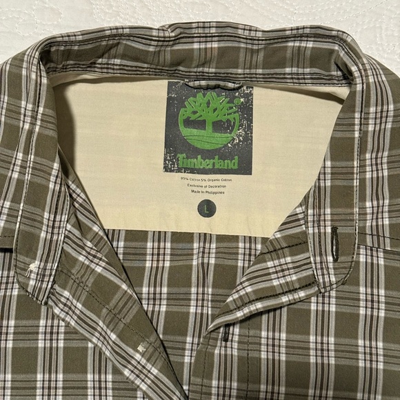 Timberland Men's Olive Plaid Button-Down Short-Sleeved Shirt L - Picture 3 of 7